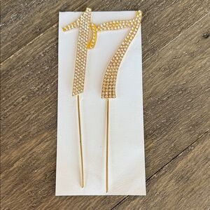 Number 17 Crystal Rhinestone Gold Cake Topper New Birthday Party